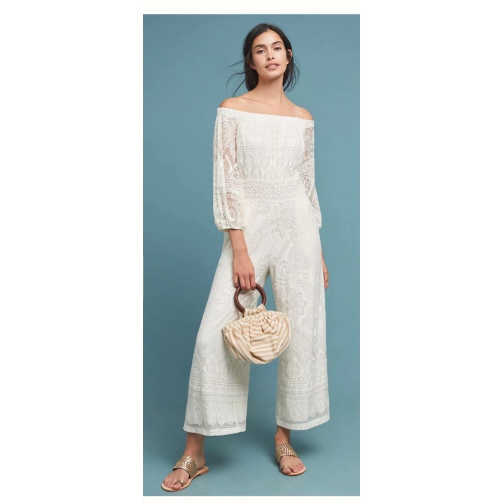 FARM Rio Off-Shoulder White Lace Jumpsuit